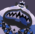 belly belly_mouth big_belly blue_body blue_tongue bodily_fluids bulge clothing darkner deltarune hi_res humanoid king_of_spades king_spade looking_at_viewer looking_down looking_down_at_viewer low-angle_view male mature_male meme monster moobs multicolored_body obese obese_male overweight overweight_humanoid overweight_male pattern_clothing pattern_underwear pec_pov_meme redraw smut_leo solo spades_(suit) suit_symbol sweat sweating_profusely sweaty_moobs teeth tongue tongue_out undertale_(series) underwear worm's-eye_view