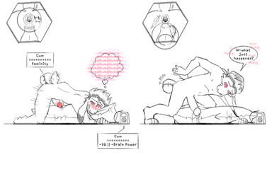 5_fingers 5_toes anal anthro balls bodily_fluids device directional_arrow earbuds electronics empty_bottle feet fingers genital_fluids genitals grinding headphones humanoid_genitalia humping hypnosis hypnotic_eyes looking_at_genitalia looking_at_penis male masturbation mind_control nude penis pillow pillow_humping potion precum quiff_(hairstyle) slide slim solo speech_bubble tail text thought_bubble toes tongue tongue_out transformation_by_substance transformation_potion transformation_through_technology valken_holmes zandriel_(storytale) bovid caprine goat mammal