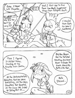 2_horns anthro bdsm bent_over big_butt bodily_fluids bondage bound bra breasts butt clothed clothed_anthro clothed_female clothed_male clothing cutie_mark dialogue disguise eyelashes female fully_clothed fully_clothed_anthro fully_clothed_female fully_clothed_male group hands_behind_back hands_tied hands_tied_behind_back helping helping_hand hoodie horn horn_jewelry horn_ring inhibitor_ring jewelry magic_inhibitor magic_suppression male nervous partially_clothed_anthro partially_clothed_female pillow pincushion ring_(jewelry) scissors sewing_needle spanking_machine speech_bubble spikes sweat sweaty_face tail tail_tied text topwear torture_device trio underwear unicorn_horn wrapped wrapped_arms wrapped_up circe_(artist) friendship_is_magic hasbro my_little_pony mythology blue_nile_(mlp) discord_(mlp) rarity_(mlp) spike_(mlp) chimera draconequus dragon earth_pony equid equine horse mammal mythological_creature mythological_equine mythological_scalie pony scalie unicorn black_and_white comic english_text monochrome traditional_media_(artwork)