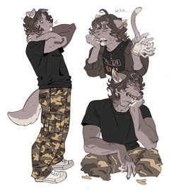 anthro blush bodily_fluids bottomwear brown_hair cargo_pants clenched_teeth clothing coat dripping ear_piercing ear_ring floppy_ears fluffy fluffy_tail footwear grey_body grey_skin hair hand_on_chin hands_behind_head highlights_(coloring) jewelry long_tail looking_at_viewer male mouth_piercing muscular narrowed_eyes necklace one_eye_closed open_mouth pants piercing ring_piercing saliva saliva_drip sharp_teeth shirt shoes short_hair simple_background sitting snout solo standing sweat sweatdrop tail teeth text tongue tongue_out topwear white_highlights yellow_eyes ddcrushh nine_inch_nails dylan_(ddcrushh) canid canine felid feline mammal digital_drawing_(artwork) digital_media_(artwork) hi_res trans_(lore) trans_man_(lore)