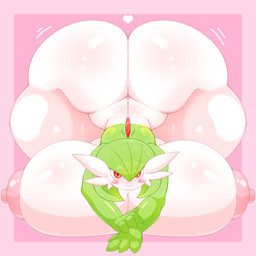 ass_up big_breasts big_butt blush breast_squish breasts butt cat_smile female glistening glistening_body heart_symbol huge_breasts huge_butt huge_thighs hyper hyper_breasts looking_at_viewer nipples nude pink_background red_eyes simple_background solo squish thick_thighs omenyanozero nintendo pokemon gardevoir generation_3_pokemon humanoid pokemon_(species) 1:1 absurd_res hi_res