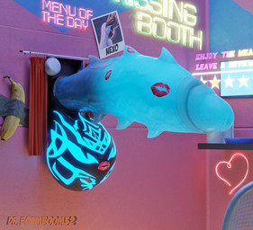 ambiguous_gender anthro balls banana big_balls big_penis booth booth_(structure) booth_seating curtains curtains_open erection food fruit genitals glowing glowing_genitalia glowing_markings glowing_penis grey_body huge_balls huge_penis kiss_mark kiss_mark_on_balls kiss_mark_on_penis kissing male markings penis plant solo drboumboom32 mythology nexo_(xeono) humanoid monster mythological_creature 3d_(artwork) digital_media_(artwork)