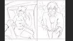 anthro black_and_white breasts canid canine car clothing comic comic_panel dress duo female flower flowers_in_hand fox grin hand_holding hinotama human humanoid inside_car interspecies jacket looking_at_viewer male male/female mammal monochrome plant rashayritto romantic romantic_couple short_dress sitting sketch smile tail the_sake_ninja topwear true_fox vehicle