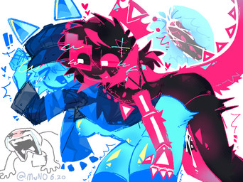 4_fingers anthro black_body black_hair blue_body blue_clothing blue_hair blue_hat blue_headwear blue_jacket blue_scarf blue_topwear blush bodily_fluids bodyguard_position bottomless breasts clawed_hands clothed clothing crossgender crown cum cum_drip cum_inside dripping duo eager ejaculation eyes_closed female female_penetrated fingers floating_arms floating_crown floating_ears from_behind_position fur genital_fluids genitals glistening glistening_breasts glistening_thighs glitch hair happy happy_sex hat headgear headwear heart_symbol humanoid_genitalia humanoid_penis internal internal_vaginal jacket jewelry long_tail looking_pleasured male male/female male_penetrating male_penetrating_female monotone_body mtf_crossgender multicolored_body multicolored_fur necklace nipples penetration penile penile_penetration penis penis_in_vagina pink_body pink_fur pubic_mound scarf sex simple_background smile standing standing_sex tail topwear twitching two_tone_body two_tone_fur vaginal vaginal_penetration white_background munooo137 forsaken_(roblox) just_shapes_and_beats blixer_(jsab) elliot_(forsaken) john_doe_(forsaken) sad_cube digital_creature felid feline mammal unknown_species