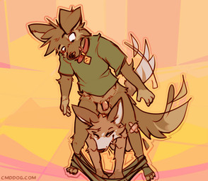 anthro assisted_exposure balls between_legs biped bottomwear bottomwear_down brown_body brown_fur clothed clothing collar cute_fangs duo fangs flaccid forced forced_exposure forced_undressing fur genitals humanoid_genitalia humanoid_penis male male/male male_anthro multicolored_body multicolored_fur pants pants_down pantsing partially_clothed penis smile tail tail_motion tailwag teeth undressing white_body white_fur lawyerdog cantio_(lawyerdog) matt_riskely canid canine canis coyote domestic_dog mammal 2025 digital_media_(artwork)