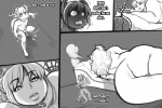 3:2 alyss big_breasts breasts comic demon devil_boy duo english_text eyes_closed female greyscale horn humanoid male modeseven monochrome nude size_difference sleeping spade_tail tail text vore