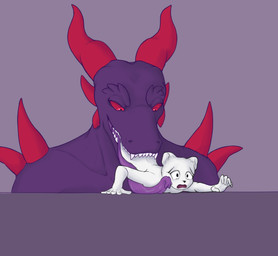 anthro anthro_pred bodily_fluids dripping fangs feet_first goo_drip horn larger_anthro larger_male larger_pred licking male male_pred muscular muscular_anthro muscular_male prey_in_mouth purple_body purple_flesh red_eyes sharp_teeth size_difference slime soft_vore spiked_tail spikes spikes_(anatomy) swallowing tail teeth tongue tongue_out vore willing_pred mythology devourer_(razor_koopa) dragon goo_creature goo_dragon mammal mustelid musteline mythological_creature mythological_scalie scalie stoat true_musteline weasel absurd_res hi_res