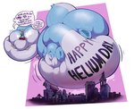 air_puff belly belly_inflation big_belly blue_body body_inflation bridge building city city_background close_to_bursting helium_day helium_tank huge_belly hyper hyper_belly hyper_inflation imminent_popping immobile implied_popping inflation motion_lines object_in_mouth paint pink_background sequential_arrow simple_background vehicle white_body boot_(artist) nintendo pokemon eeveelution generation_1_pokemon pokemon_(species) vaporeon 2020 hi_res