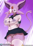 2021 anthro anthrofied big_breasts bottomwear bra breasts breath burgerkiss canid canine clothing conditional_dnp curvy_figure digital_media_(artwork) eeveelution espeon eyewear female forehead_gem furgonomics gem generation_2_pokemon glasses heart_eyes heart_symbol hi_res huge_breasts legwear looking_at_viewer mammal nintendo open_mouth pink_body pokemon pokemon_(species) pokemorph round_glasses school_uniform shaded skirt smile solo stockings tail tail_through_skirt thick_thighs translucent translucent_clothing underwear uniform voluptuous wide_hipped_anthro wide_hipped_female wide_hips