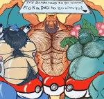 abs anthro beard belly big_beard big_belly big_bulge big_muscles big_pecs black_beard black_chest_hair black_eyes black_facial_hair black_mustache black_text blastoise blue_body blue_eyes blue_wings bodily_fluids body_hair brown_shell bulge cannon charizard chest_hair chest_tuft clothed clothing daddy_kink daddyfication digital_drawing_(artwork) digital_media_(artwork) dragon elemental_creature english_text facial_hair fan_character flora_fauna flower flower_(anatomy) gameplay_mechanics generation_1_pokemon green_beard green_body green_facial_hair green_hair group hair hairy hairy_belly hi_res leaf long_beard male male/male membrane_(anatomy) membranous_wings multicolored_body multicolored_clothing multicolored_underwear musclegut muscular muscular_anthro muscular_male mustache mythological_creature mythological_scalie mythology navel nintendo nipples orange_body overweight overweight_anthro overweight_male parody pecs pink_nipples plant pokeball pokeball_underwear pokemon pokemon_(species) pokenerd8 ranged_weapon red_clothing red_speedo red_swimwear red_underwear scalie sharp_teeth shell shoulder_cannon shoulder_hair simple_background smile speedo speedo_only standing starter_trio swimwear tan_body teeth text topless trio tuft two_tone_body underwear unknown_character venusaur weapon white_clothing white_speedo white_swimwear white_underwear wings yellow_background