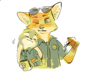 anthro carrot_pen clothed clothing dual_holding duo ears_down eyes_closed eyewear female fur green_eyes holding_note_pad holding_object holding_pen holding_writing_utensil inner_ear_fluff male note_pad notebook one_eye_closed orange_body orange_fur pen pivoted_ears police police_uniform simple_background size_difference smile sunglasses themed_object tuft uniform white_background writing_utensil cat78952 disney zootopia judy_hopps nick_wilde canid canine fox lagomorph leporid mammal rabbit red_fox true_fox half-length_portrait portrait