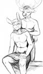 anthro antlers blush duo eyes_closed horn male massage smile towel hladilnik officer_deer officer_donk asinus deer donkey equid equine mammal black_and_white hi_res monochrome