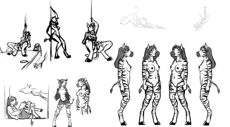 anthro black_nipples breasts clothing dancing dark_nipples ear_piercing ear_ring exposed_breasts female genitals hooves male masturbation nipples nude penis piercing plant pole pole_dancing reading ring_piercing solo stripes tree black-kitten jayden_(black-kitten) equid equine mammal zebra black_and_white digital_drawing_(artwork) digital_media_(artwork) hi_res line_art monochrome sketch