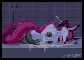 anal anal_penetration animal_genitalia anthro balls big_breasts big_penis black_border black_nipples black_penis bodily_fluids border breasts cum cum_on_breasts cum_on_face cum_on_own_face cum_on_self cum_pool drooling drugs fur genital_fluids genitals gynomorph half-closed_eyes half-erect huge_breasts huge_penis inside intersex intersex_penetrated messy narrowed_eyes nipples nude open_mouth penetration penis pink_body pink_fur saliva science sheath solo syringe tail tongue white_body wide_hips dark_aldebaran dr._wednesday canid canine fox mammal 2004
