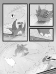 black_and_white cave claws comic dragon eeveelution exclamation_point feral fight generation_3_pokemon generation_4_pokemon glaceon hi_res male membrane_(anatomy) membranous_wings monochrome mythological_creature mythological_scalie mythology nintendo pokemon pokemon_(species) quadruped salamence scalie snow tail tderek99 wings winter