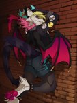 black_nose blonde_hair eyebrows eyelashes feet fingers fur hair membrane_(anatomy) membranous_wings solo tail toes wings kaerufrog mythology dragon furred_dragon furred_scalie mythological_creature mythological_scalie scalie 2022 digital_media_(artwork) hi_res