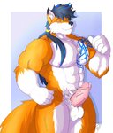 anthro balls fur genitals hair humanoid_genitalia humanoid_penis long_hair male muscular muscular_anthro muscular_male orange_body orange_fur penis solo dragonslash alty canid canine fox mammal red_fox true_fox hi_res