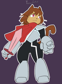 big_hands cape clothing cosplay crossover_cosplay jumpsuit melee_weapon sword weapon wide_hipped_anthro wide_hipped_female wide_hips toonarscontent deltarune gameoverse glitch_productions undertale_(series) kit_bodega kris_dreemurr domestic_cat felid feline felis mammal absurd_res crossover hi_res tagme