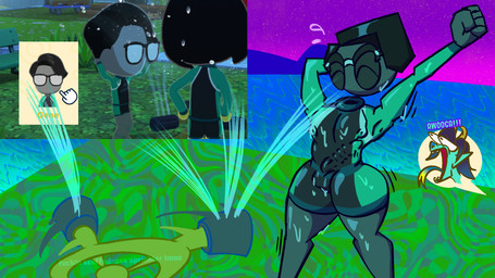 ambiguous_gender animal_genitalia anthro balls black_hair blue_hair bulge clothing detailed_bulge duo exaggerated_expression eyes_closed eyewear femboy fist floating_head forked_tongue genital_outline genitals glasses gradient_tongue grey_body grey_skin hair hand_behind_head horn machine male medial_ring motion_lines nerd nipple_outline one-piece_swimsuit penis penis_outline pointy_ears profanity purple_hair ribbed_penis ridged_penis screencap sea sharp_teeth sheath solo sprinkler star stretching swimwear teal_body teal_skin teeth text thick_thighs tight_clothing tongue toony unusual_anatomy unusual_genitalia unusual_penis water water_drop water_spray m-a-dragon awooga_(meme) jackbox_games mythology nintendo the_jackbox_party_pack tomodachi_life tomodachi_life:_living_the_dream athens_(madragon) gene_(jackbox) dragon humanoid mii mii_(nintendo) mythological_creature mythological_scalie robot robot_humanoid scalie 16:9 4k absurd_res cel_shading english_text hi_res shaded widescreen