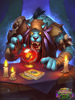 4_fingers anthro black_nose candle card clothed clothed_anthro clothed_male clothing crystal_ball fangs fingers fortune_telling fur grey_body grey_fur hood humanoid_hands male markings solo spots spotted_body spotted_fur tarot tarot_card teeth tongue ivan_fomin blizzard_entertainment hearthstone warcraft sayge_(warcraft) gnoll hyena mammal hi_res official_art