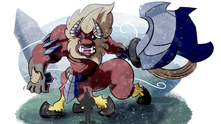 after_transformation armor club_(weapon) duo melee_weapon snow solo_focus weapon wind trevor-fox nintendo the_legend_of_zelda trevor-fox_(character) equid equid_taur equine equine_taur lynel mammal mammal_taur taur 16:9 widescreen