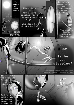 aged_up backpack bed bedding being_watched blanket clothed clothing dialogue exclamation_point eyewear furniture glasses lamp looking_at_another lying male moon open_mouth outside pak pillow purple_eyes question_mark speech_bubble text lier_magician invader_zim nickelodeon dib_membrane zim_(invader_zim) alien alien_humanoid human humanoid irken mammal 2013 comic digital_media_(artwork) english_text signature url
