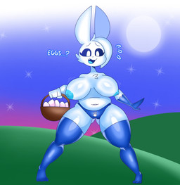 anthro armwear breasts clothing easter_egg egg female holidays legwear panties solo stockings text thick_thighs underwear white_body lokbunny17 easter lok_bunny lagomorph leporid mammal rabbit english_text hi_res