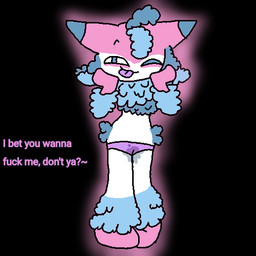:3 anthro black_background blue_body blue_eyes blue_fur clothing female fluffy fur looking_at_viewer neck_tuft one_eye_closed panties pink_body profanity simple_background simple_coloring solo text tongue tongue_out tuft underwear wet white_body wink winking_at_viewer weedwhacker28 nintendo pokemon fan_character cottonee eeveelution generation_1_pokemon generation_5_pokemon generation_6_pokemon hybrid pikachu pokemon_(species) sylveon english_text shaded simple_shading