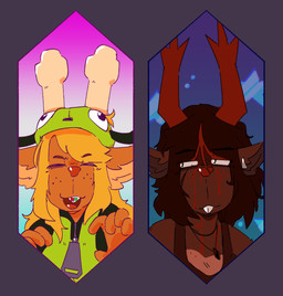 alternative_fashion anthro antlers blonde_hair blood blood_drip blood_from_head blood_on_face bodily_fluids braces brown_body brown_fur brown_hair cartoon_freckles dripping duo ear_piercing ear_ring eyes_closed female freckled_face freckles fur gir_hoodie hair horn jewelry looking_at_another necklace nosebleed piercing ring_piercing scene_(fashion) star catjamn antonymph deltarune invader_zim nickelodeon siivagunner undertale_(series) dess_holiday dess_holiday_(catjamn) gir_(invader_zim) noelle_holiday deer mammal 2026 sketch trans_(lore) trans_woman_(lore)