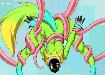 5_claws 5_fingers anthro biped black_claws blue_body blue_fur blue_hair blue_hand blue_hands blue_paw blue_paws blue_tail bound claws feet finger_claws fingers fluffy fluffy_body fluffy_ear fluffy_ears fluffy_fur fluffy_head fluffy_tail fur fur_tuft glowing glowing_eyes green_arm green_arms green_body green_fur green_hair green_leg green_legs green_tail hair happy head_tuft hexagon hexagon_background hexagons machine male multicolored_body multicolored_fur multicolored_tail paws protogen_face protogen_visor restrained restrained_by_tentacles screen screen_face simple_background solo spread_legs spreading tail tentacle_around_ankle tentacle_around_arm tentacle_around_body tentacle_around_chest tentacle_around_leg tentacle_around_wrist tentacles tentacles_everywhere text tuft yellow_body yellow_ears yellow_eyes yellow_face yellow_fur yellow_head yellow_mouth yellow_tail teuzrosa retiu_(retiu) armorless_protogen protogen 2025 artist_name colored digital_drawing_(artwork) digital_media_(artwork) hi_res shaded signature watermark nonbinary_(lore)
