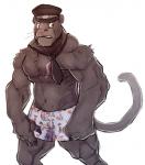 abs anthro biceps big_muscles boxers_(clothing) clothed clothing fur hat headgear headwear male melanistic muscular muscular_anthro muscular_male necktie pattern_clothing pattern_underwear pecs scar simple_background solo topless underwear white_background cuson disney zootopia renato_manchas felid jaguar mammal pantherine 2016 hi_res