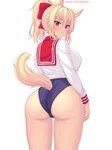 asian_clothing big_breasts big_butt blonde_hair blush bottomless breasts butt camel_toe camel_toe_from_behind clothed clothing east_asian_clothing female hair japanese_clothing japanese_school_uniform one-piece_swimsuit pantsless ponytail presenting presenting_hindquarters pupils raised_tail rear_view red_eyes school_uniform serafuku shirt slit_pupils solo standing swimwear tail topwear uniform fastrunner2024 tiffy_(fastrunner2024) animal_humanoid cat_humanoid felid felid_humanoid feline feline_humanoid humanoid mammal mammal_humanoid 2024 hi_res