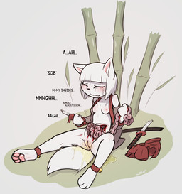 3_toes anklet anthro bite biting_lip blood blush bodily_fluids body_blush breasts broken_weapon clothing crying death_piss dialogue entrails eyes_closed feet female genital_fluids genitals gore gore_focus guts hair holding_blade imminent_death inner_ear_fluff intestines jewelry loli loss_of_bladder_control melee_weapon nude organs pawpads paws peeing pulling_out_guts robe seppuku shoulderless_topwear small_breasts snuff solo suicide sword tail tears text toes tuft urine vulva vulva_blush watersports weapon white_body white_hair young slowderpyguy yuki_(e254e) canid canine fox mammal 2026 english_text hi_res