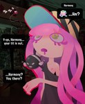 baseball_cap bored clothing dialogue distracted empty_eyes female flat_chested hair hat headgear headwear loose_shirt nipple_piercing nipple_slip nipples piercing pink_hair solo speech_bubble text wardrobe_malfunction ponporio nintendo splatoon harmony_(splatoon) animal_humanoid anthozoan anthozoan_humanoid clownfish cnidarian cnidarian_humanoid fish humanoid marine marine_humanoid pomacentrid sea_anemone_humanoid english_text hi_res