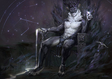 5_fingers abs anklet anthro antlers biped bottomwear bracelet clothed clothed_anthro clothed_male clothing cloven_hooves constellation container cup detailed_background eyebrows eyelashes fingers fur goblet holding_goblet hooves horn jewelry loincloth looking_aside male male_anthro melee_weapon neck_tuft night outside sitting smile solo sword topless tuft weapon white_body white_fur alsares deer mammal 2025 digital_drawing_(artwork) digital_media_(artwork) digital_painting_(artwork) painting_(artwork) shaded soft_shading