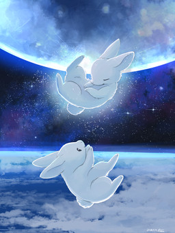 ambiguous_gender cloud detailed_background duo eyes_closed feral floating fur monotone_body planet short_tail sky sleeping space star starry_sky tail white_body white_fur fusau lagomorph leporid mammal rabbit 2024 3:4 detailed digital_media_(artwork) hi_res signature