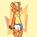 anthro boxer_briefs bulge cheek_tuft chest_tuft clothing detailed_bulge eyes_closed facial_tuft fur hair male orange_body orange_fur simple_background smile solo tan_background tan_body tan_fur tan_hair tuft tusks underwear xing1 mammal moschid 1:1 hi_res