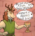 alcohol anthro antlers beverage carmina_burana castle comic crown dragon forked_tongue happy headgear hi_res hisseefit horn latin_text male mane muscular muscular_male music mythological_creature mythological_scalie mythology open_mouth prince prince_borgon royalty scalie singing solo song speech_bubble story story_in_description tales_from_valmeridia text tongue translated wine
