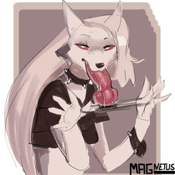animal_dildo animal_sex_toy anthro bodily_fluids canine_dildo clothed clothing crop_top dildo dildo_fellatio dildo_in_mouth female fur hair half-closed_eyes holding_dildo holding_object holding_sex_toy knot knotted_dildo masturbation narrowed_eyes open_mouth oral oral_penetration penetration red_sclera saliva saliva_on_dildo saliva_string sex_toy sex_toy_fellatio sex_toy_in_mouth sex_toy_insertion shirt simple_background solo topwear magnetus hellaverse helluva_boss mythology loona_(helluva_boss) canid canid_demon canine demon hellhound mammal mythological_canine mythological_creature 1:1 digital_media_(artwork) hi_res sketch