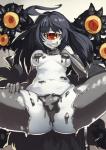 2017 beholder black_hair breasts censored convenient_censorship cyclops female gazer gazer_(mamono_girl_lover) grey_body grey_skin hair hi_res humanoid looking_at_viewer lying mammal monster monster_girl_(genre) monster_girl_encyclopedia monstrous_humanoid not_furry nude on_back red_eyes simple_background solo spread_legs spreading tentacle_creature tentacles vins-mousseux yellow_sclera