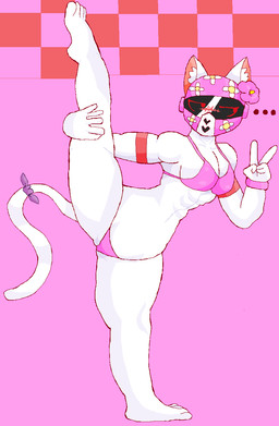 anthro armor barefoot bra clothed clothing feet female flower fur headgear helmet panties partially_clothed plant raised_leg shy solo spread_legs spreading underwear white_body white_fur wristband cool_cola eve_(cool_cola) domestic_cat felid feline felis mammal hi_res