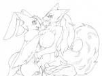 4:3 anthro big_breasts black_and_white black_sclera breasts duo eye_contact female huge_breasts j5furry looking_at_another manba_(character) monochrome open_mouth simple_background sketch tongue tongue_out white_background wings