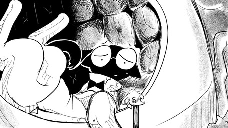 ambiguous_gender anthro bodily_fluids bow_tie cloud cushion dizzy duo eyewear glasses hatch ill lying on_back pod sweat vomit dragonweirdo gytras_(dragonweirdo) domestic_cat felid feline felis mammal mouse murid murine rodent 16:9 comic hi_res monochrome widescreen