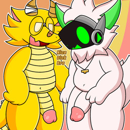 anthro balls butt butt_grab duo erection fur genitals hair hand_on_butt happy horn machine male male/male nude open_mouth overweight overweight_anthro overweight_male penis protogen_visor screen screen_face simple_background slightly_chubby slightly_chubby_anthro slightly_chubby_male smile tail text thick_thighs white_body white_fur lyncario mythology cuernos_da_dragon tunrix_(lyncario) canid canine dragon mammal mythological_creature mythological_scalie protogen scalie 1:1 digital_media_(artwork) hi_res