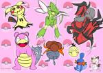 blade_arm breasts female feral flower group plant dirtyscoundrel nintendo pokemon elemental_creature flora_fauna flower_creature generation_1_pokemon generation_3_pokemon generation_6_pokemon generation_7_pokemon gloom_(pokemon) legendary_pokemon meowth mimikyu mudkip pokemon_(species) psyduck scyther shellder shellder_(slowbro) slowbro yveltal 2016 absurd_res hi_res