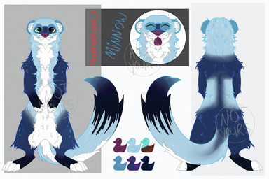 ambiguous_gender anthro blue_body blue_fur claws fluffy fur heterochromia long_tail male minnow(character) paws scrunched_nose solo tail teeth_showing tongue tongue_out white_body white_fur thatonedude0_0 ose domestic_ferret mammal mustelid musteline true_musteline weasel 3:2 hi_res model_sheet