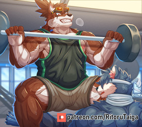 anthro bodily_fluids clothing countershading exercise eyewear glasses gym male muscular muscular_anthro muscular_male nipples patreon_logo red_eyewear red_glasses shirt solo steam sweat tank_top text topwear vein veiny_muscles weightlifting workout ritorutaiga patreon assassin_cartuja cartuja mammal absurd_res hi_res url