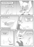 absurd_res alcohol anthro beverage black_and_white canid canine clothed clothing cocktail comic dermal_piercing dialogue english_text food fox fruit hi_res inner_ear_fluff kifyun2 male mammal marble_fox monochrome narrowed_eyes olive_(fruit) plant red_fox ren_yoshida simple_background solo speech_bubble text true_fox tuft
