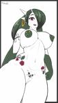 2019 4:7 absurd_res areola big_breasts breasts conditional_dnp curvy_figure digital_media_(artwork) female gardevoir generation_3_pokemon genitals hair hi_res looking_at_viewer mammal nintendo nipples not_furry nude piercing pokemon pokemon_(species) pussy quin-nsfw red_eyes simple_background smile solo tattoo voluptuous wide_hips