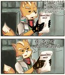 anthro clothing fur gloves handwear humor jacket kerchief male orange_body orange_fur reading solo text topwear katamichi nintendo nintendo_direct star_fox fox_mccloud canid canine fox mammal absurd_res english_text hi_res japanese_text meme